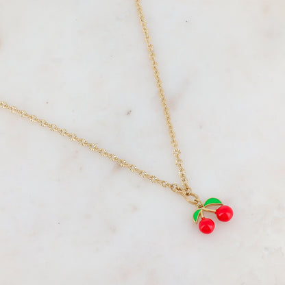 Sautoir avec cerises émaillés (60+5CM)