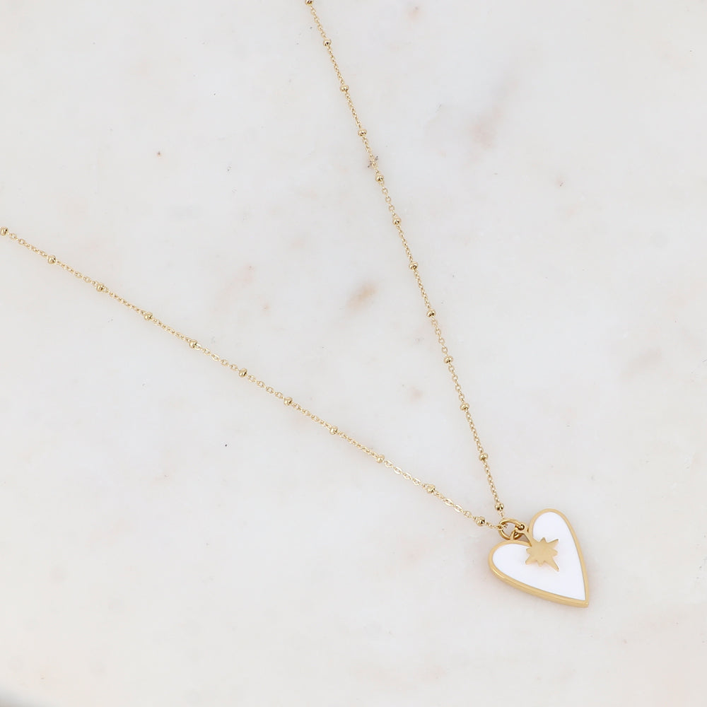 Sautoir avec pendentif cœur émaillé et étoile (65+5CM)
