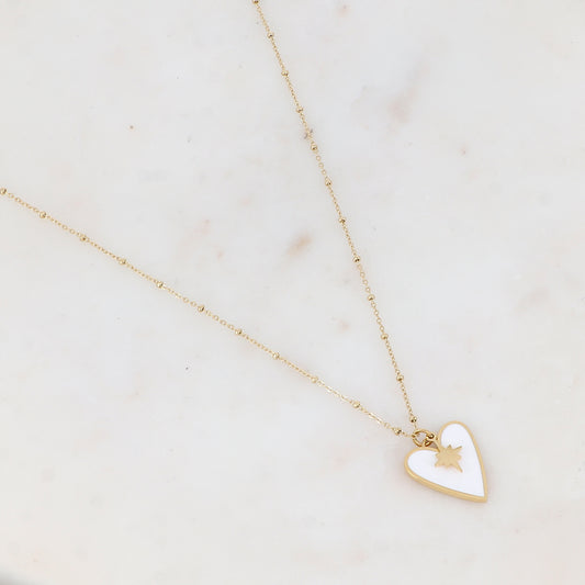 Sautoir avec pendentif cœur émaillé et étoile (65+5CM)