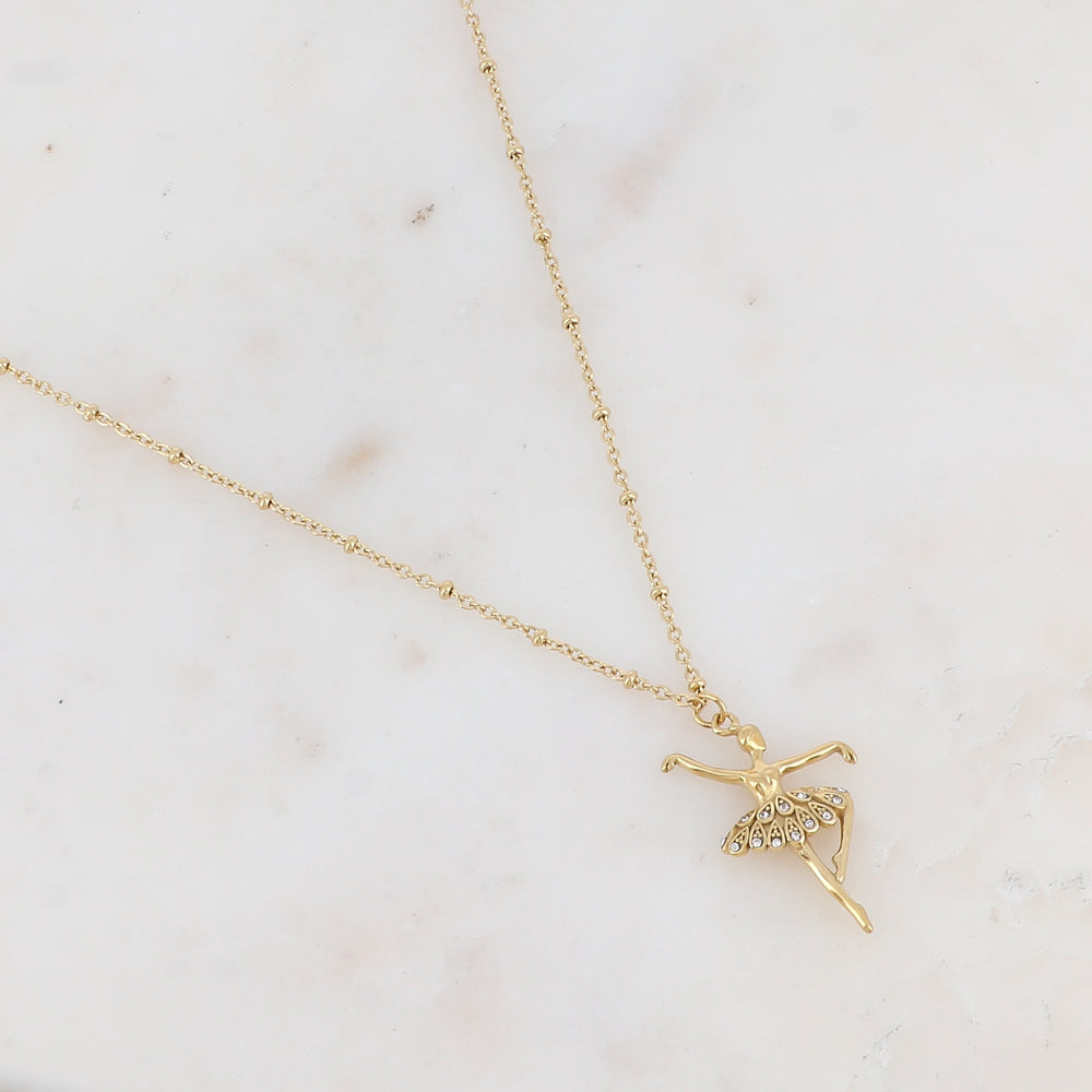 Collier doré avec pendentif forme danseuse embelli de strass 45+5 cm