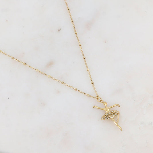 Collier doré avec pendentif forme danseuse embelli de strass 45+5 cm
