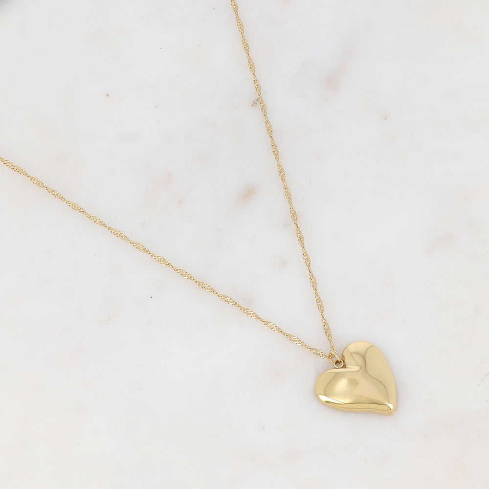 Collier doré avec pampille en forme cœur avec un effet miroir 50+5 cm