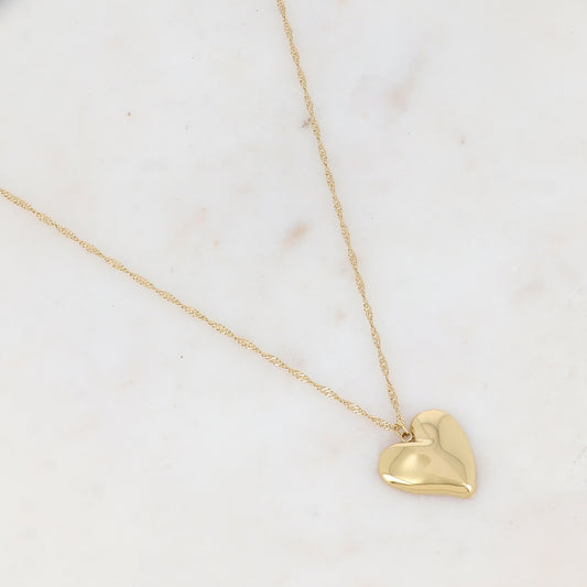 Collier doré avec pampille en forme cœur avec un effet miroir 50+5 cm