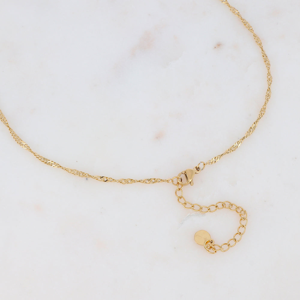 Collier doré avec pampille en forme cœur avec un effet miroir 50+5 cm