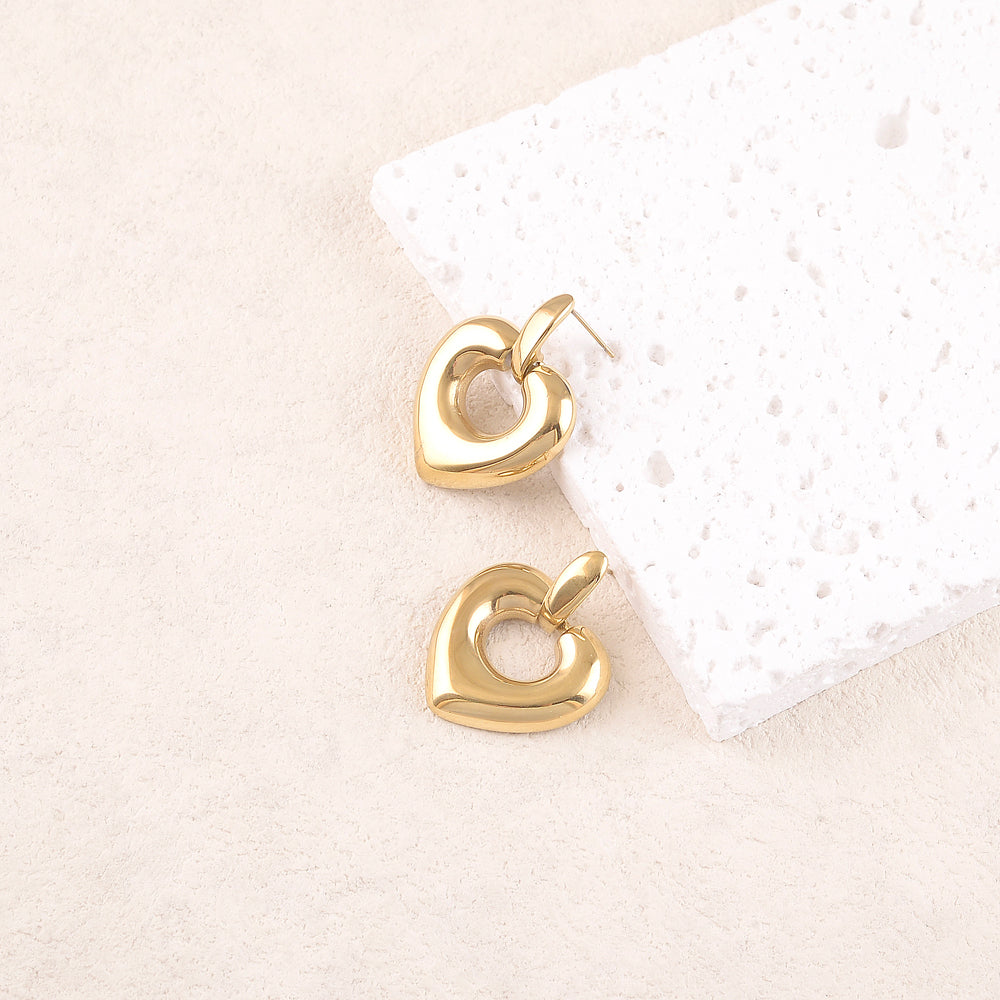 B.O à puce avec pendent cœur ajouré lisse, effet miroir 2,5 X 3,25 cm