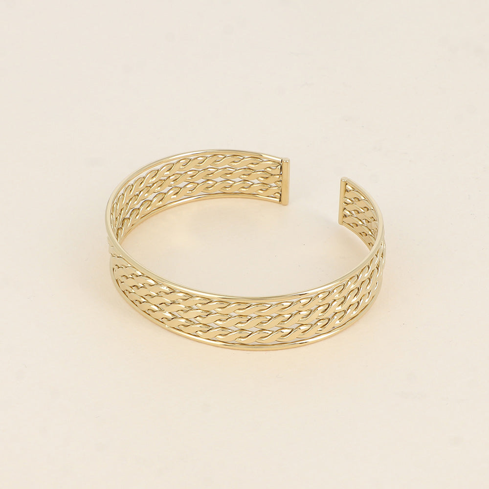 Jonc - 3 rangs ondulés et 2 barres lisses - Dimensions : 6 x 5,5 cm - Hauteur: 14 mm