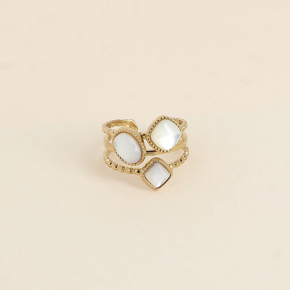 Bague - 3 anneaux effet mil grain et 3 nacre blanches