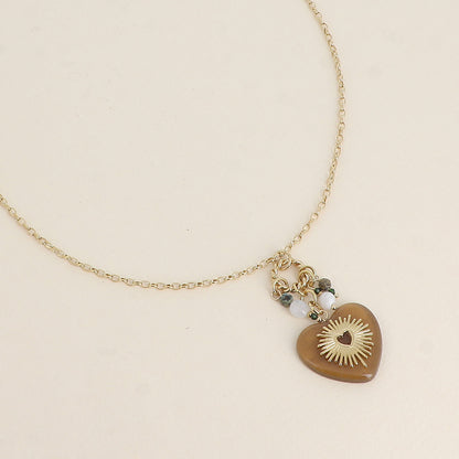 Collier - anneau torsadé, cœur en résine, pierres naturelles 45+7 cm