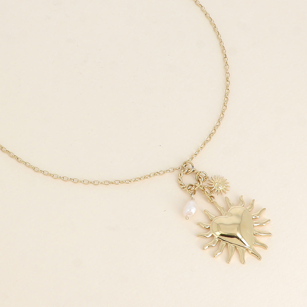 Collier - cœur, soleil et perle d'eau douce 45+7 cm