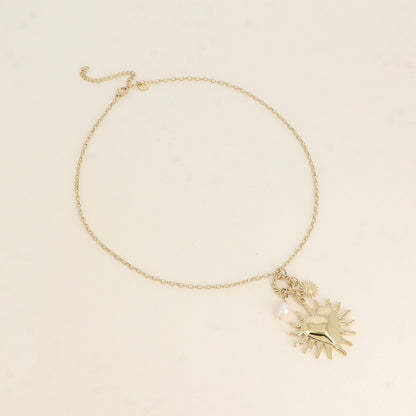 Collier - cœur, soleil et perle d'eau douce 45+7 cm