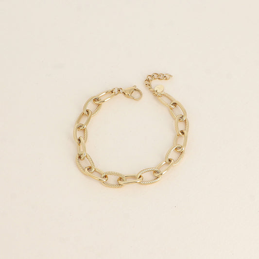 Bracelet - maille aux anneaux ovales lisses et torsadés (19+3 cm)