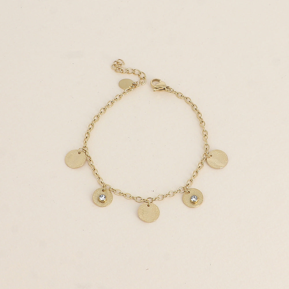 Bracelet - boules et pampilles rondes effet pailletées avec oxydes de zirconium (16,5+3 cm)