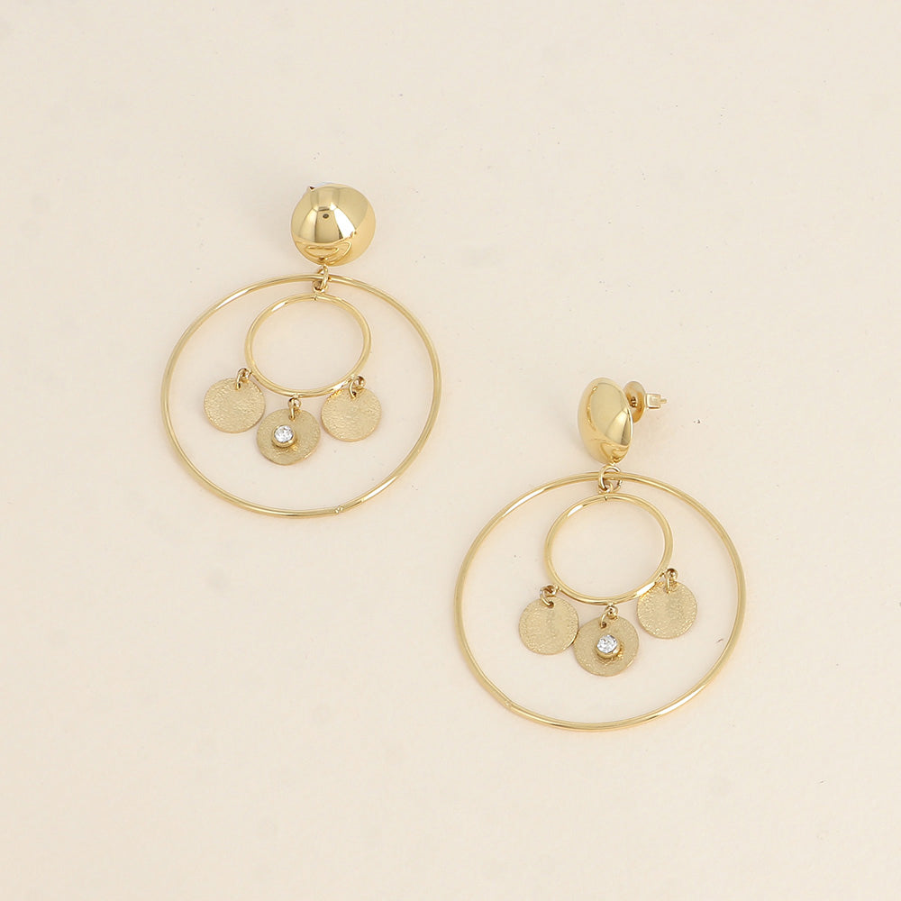 Boucles pendantes - pièce ronde, d'anneaux pendants et de pampilles rondes effet pailletées avec oxydes de zirconium 40x53 mm