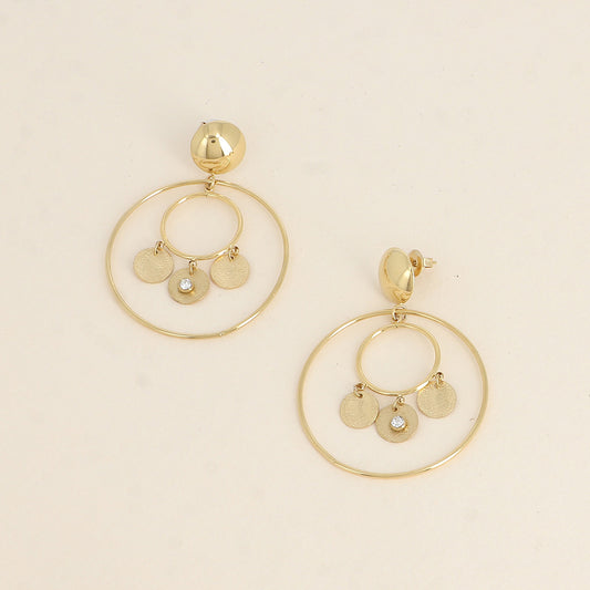Boucles pendantes - pièce ronde, d'anneaux pendants et de pampilles rondes effet pailletées avec oxydes de zirconium 40x53 mm