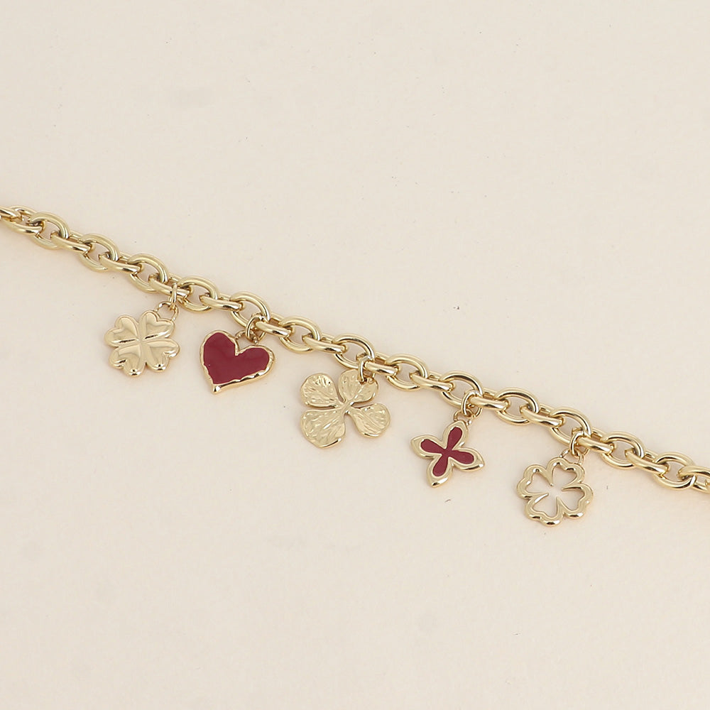 Bracelet - trèfles, cœurs, émail bordeaux (17+3 cm)