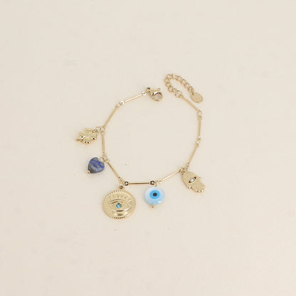 Bracelet - trèfle, yeux, cœur en pierre naturelle, main (16+3 cm)