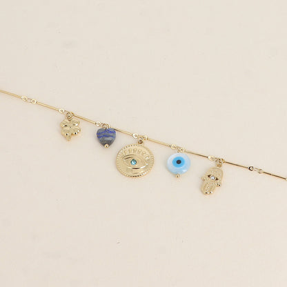 Bracelet - trèfle, yeux, cœur en pierre naturelle, main (16+3 cm)