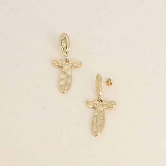 Boucles pendantes - 2 pièces en forme de croix légèrement martelée 25x57 mm