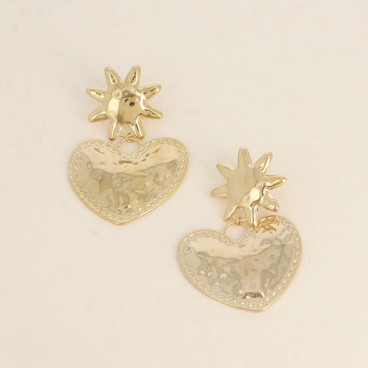 Boucles pendantes - soleil et cœur martelé 45x64 mm