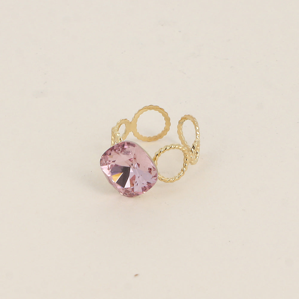 Bague - anneau aux cercles striés et orné de cristaux de Swarovski® - Light amethyst