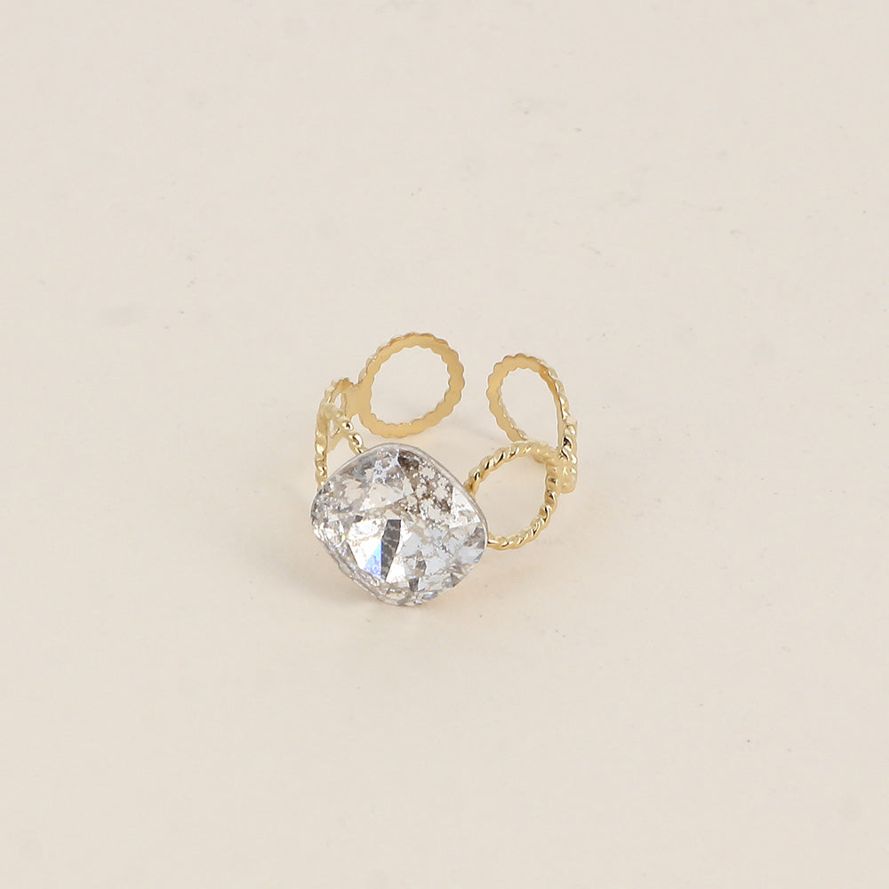 Bague - anneau aux cercles striés et orné de cristaux de Swarovski® - Silver patina