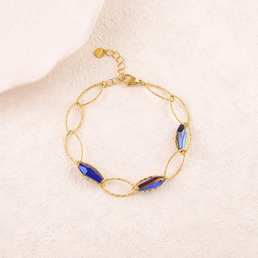 Bracelet en maille ovales avec 3 perles en pâtes de verre