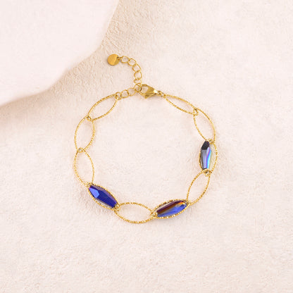 Bracelet en maille ovales avec 3 perles en pâtes de verre