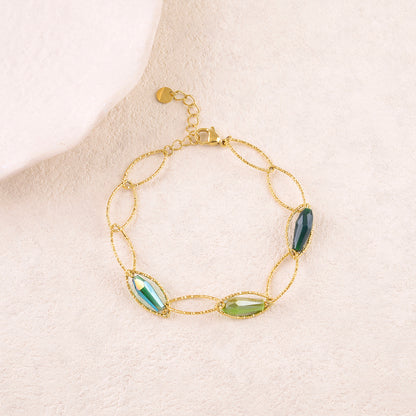 Bracelet en maille ovales avec 3 perles en pâtes de verre