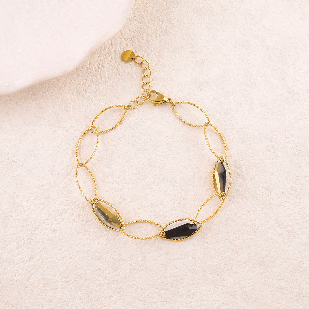 Bracelet en maille ovales avec 3 perles en pâtes de verre