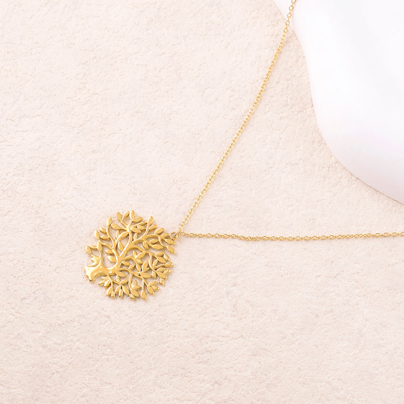 Collier doré avec pampille arbre de vie ajouré 40+5 cm