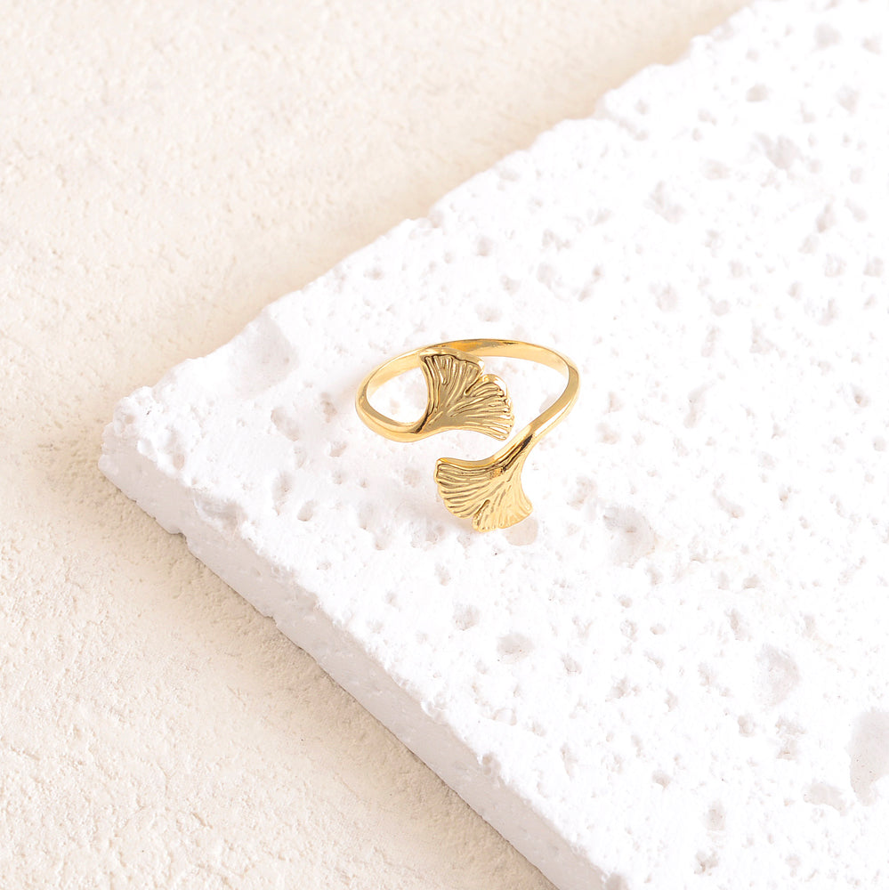 Bague avec 2 feuilles de ginkgo