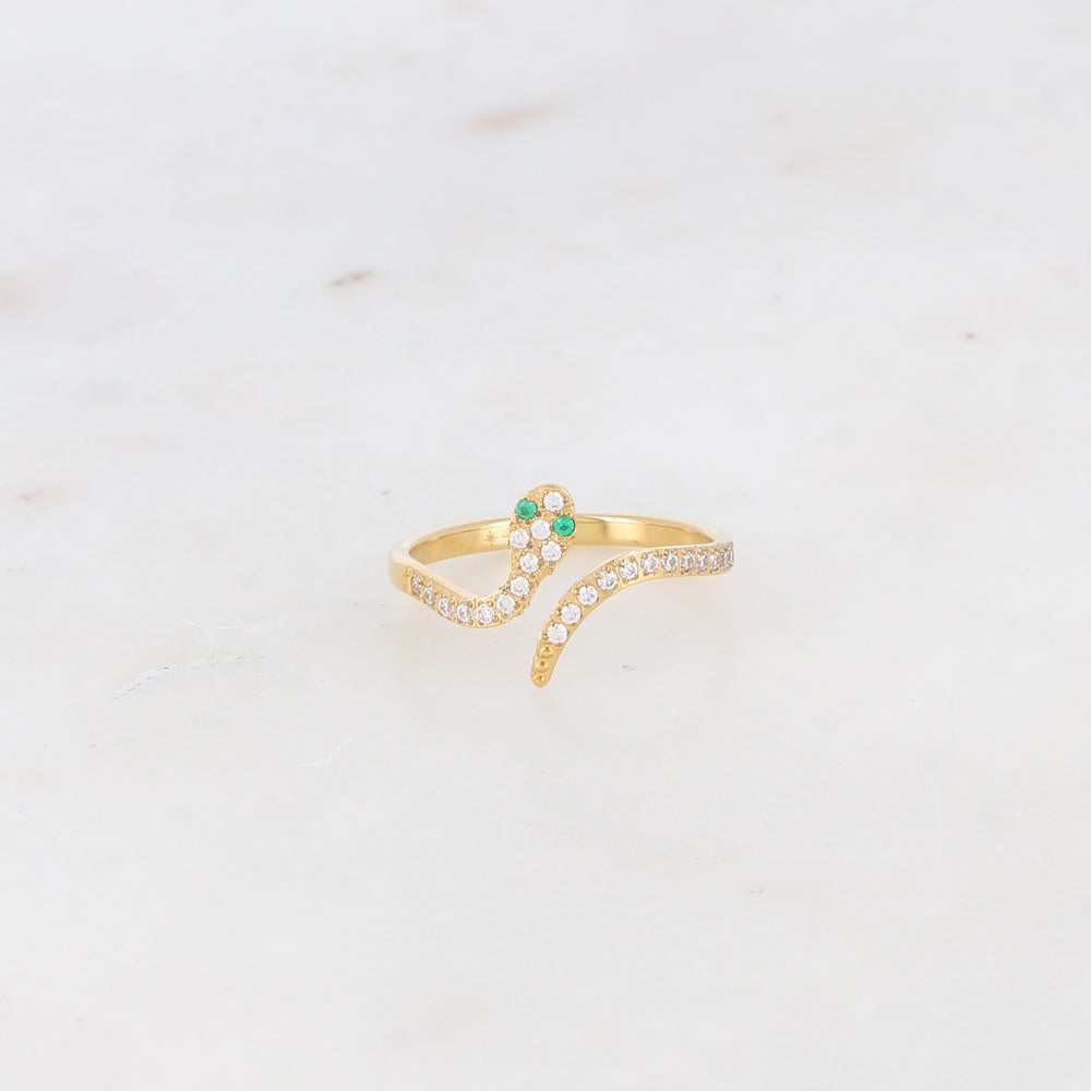 Bague en forme de serpent strassée, ajustable devant