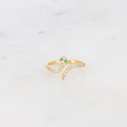 Bague en forme de serpent strassée, ajustable devant