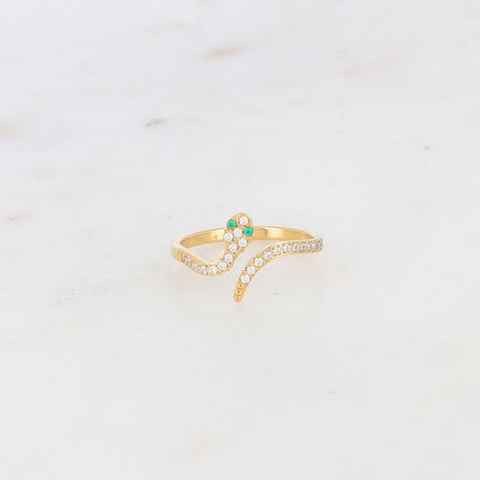 Bague en forme de serpent strassée, ajustable devant