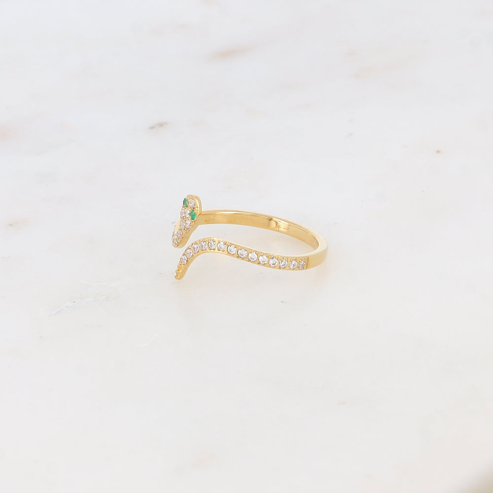 Bague en forme de serpent strassée, ajustable devant