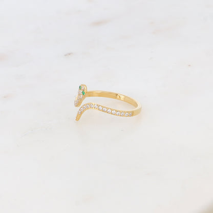 Bague en forme de serpent strassée, ajustable devant