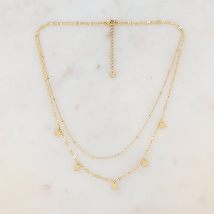 Collier doré double rangs avec pampilles carrées lisses 40/43+5 cm