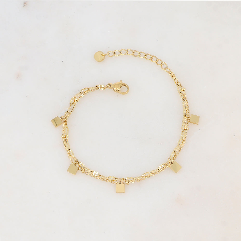 Bracelet double rangs avec pampilles carrées lisses