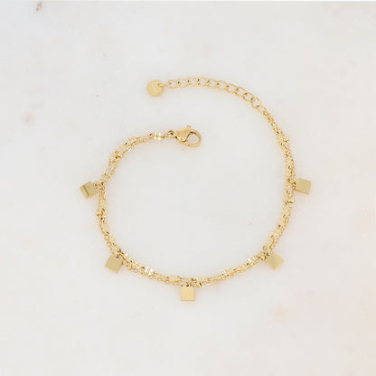 Bracelet double rangs avec pampilles carrées lisses