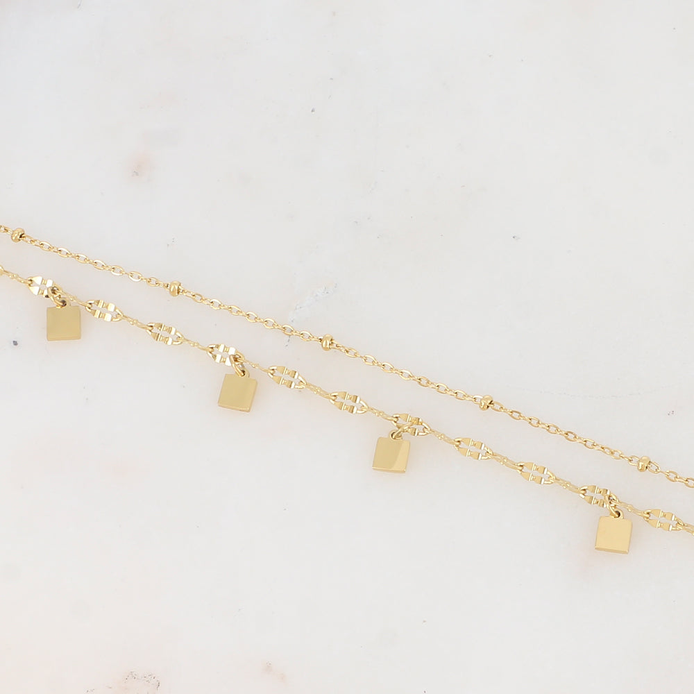 Bracelet double rangs avec pampilles carrées lisses