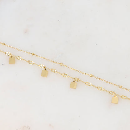 Bracelet double rangs avec pampilles carrées lisses