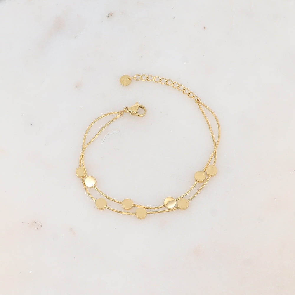 Bracelet double rangs avec pampilles rondes lisses, effet miroir