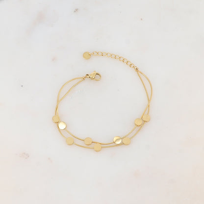 Bracelet double rangs avec pampilles rondes lisses, effet miroir