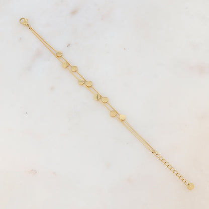 Bracelet double rangs avec pampilles rondes lisses, effet miroir