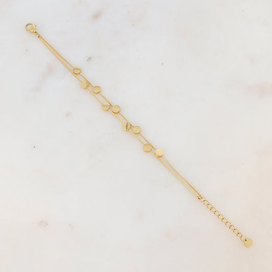 Bracelet double rangs avec pampilles rondes lisses, effet miroir