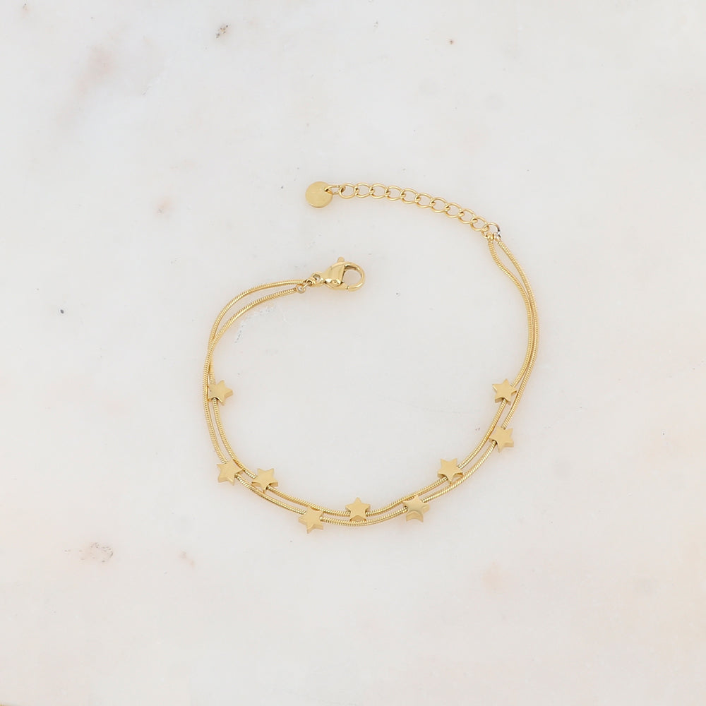 Bracelet double rangs avec pampilles étoiles lisses, effet miroir