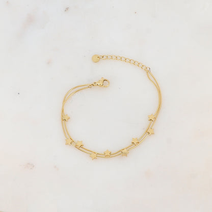 Bracelet double rangs avec pampilles étoiles lisses, effet miroir