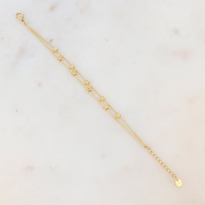 Bracelet double rangs avec pampilles étoiles lisses, effet miroir