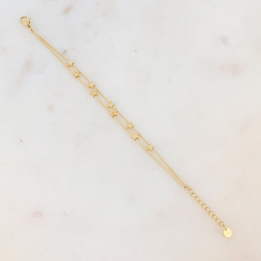 Bracelet double rangs avec pampilles étoiles lisses, effet miroir