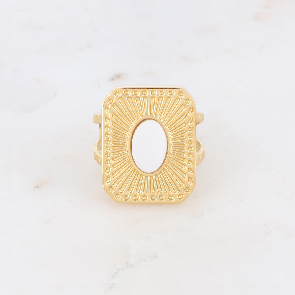 Bague avec pièce rectangulaire et pierre naturelle - Agate